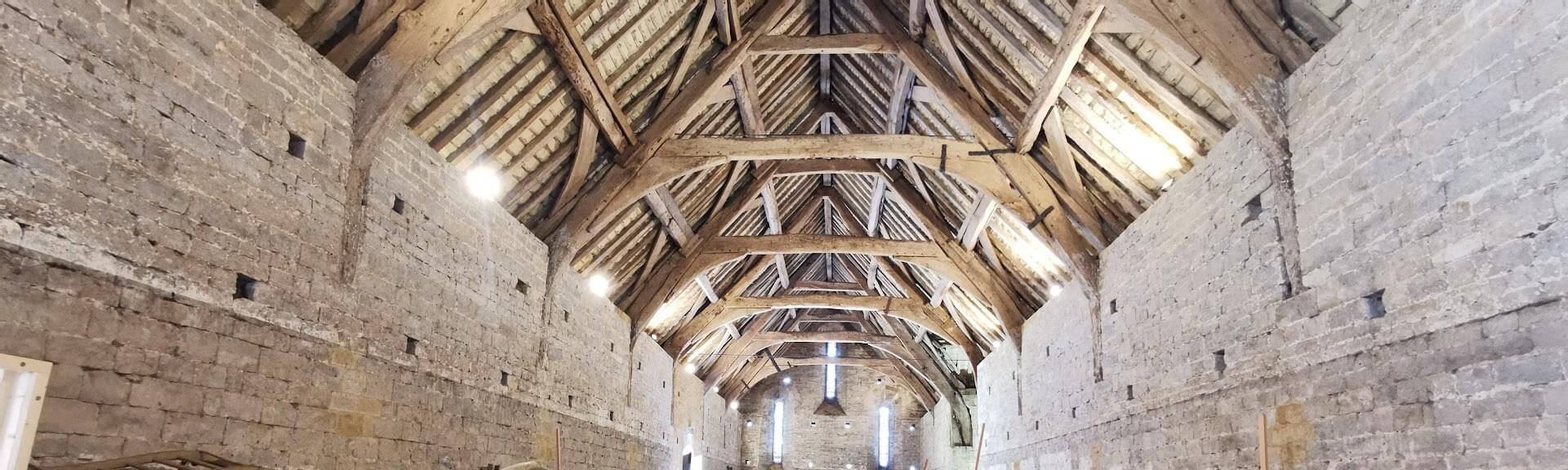 Swalcliffe Barn interior timber roof